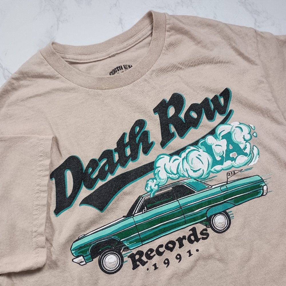Death Row Records 1991 Graphic Print Beige Cotton Crew Neck Men's T-Shirt S